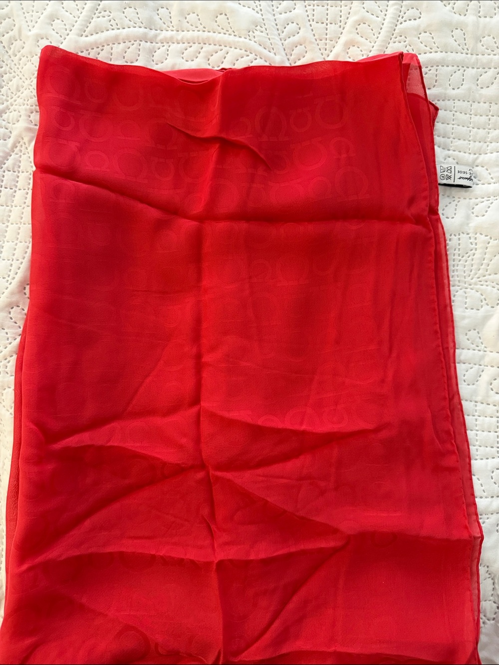 Red Logo-Pattern Sheer Scarf